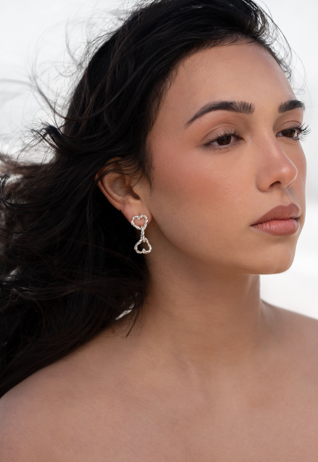 Pendientes largos “3 de corazones” Plata